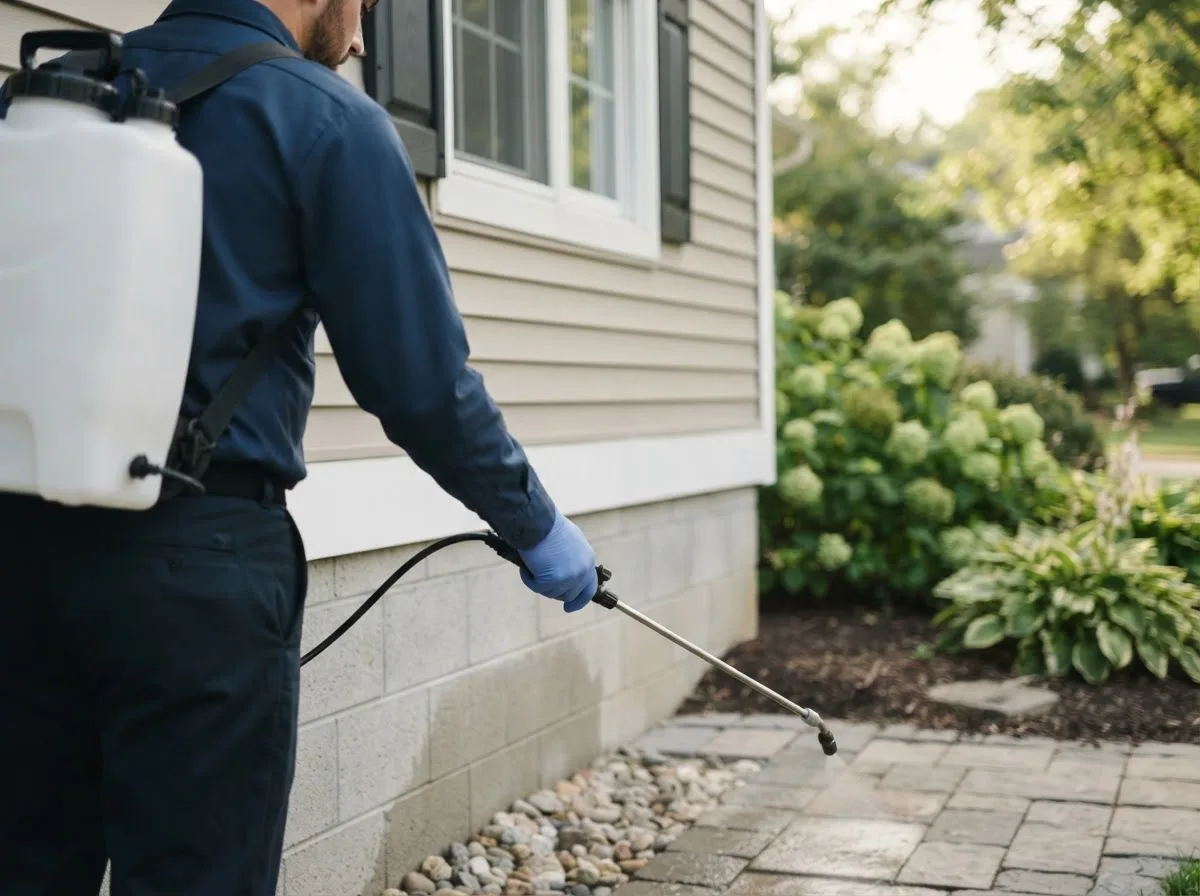 Pest control technician inspecting a home in Everetts, NC